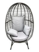 A metal framed garden egg chair, height 150 cm.