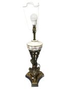 A brass and ceramic table lamp,