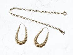 A yellow gold bracelet, length 20.5 cm, together with a pair of yellow metal earrings.