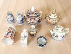 A Japanese Imari koro, a further Satsuma example, and other Japanese and Chinese ceramics.