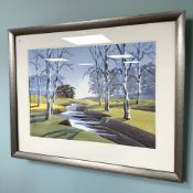 Matt Forster : A stream through woodland, watercolour, 50 cm x 70 cm.