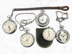 A group of Ingersoll pocket watches including a slim-bodied examples signed Ingersoll 15 Jewel