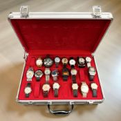 An aluminium collector's case containing twenty various vintage gent's wristwatches,