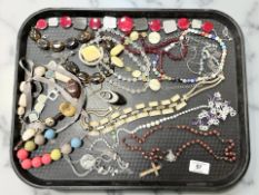 A group of costume jewellery, crucifix rosary,