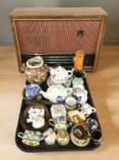 A vintage Murphy valve radio and a tray of assorted ceramics, Japanese Satsuma export koro, vases,