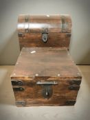 Two reproduction metal bound wooden table boxes,