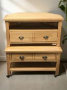 Two modern oak entertainment stands, width 90 cm.