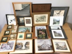 A collection of pictures and prints, a Peter Hobart signed print of tall ships on the Tyne,