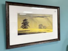 Matt Forster : Sunset over farmland, watercolour, 44 cm x 23 cm.