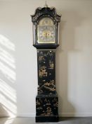A 20th century chinoiserie eight day longcase clock, with pendulum and two weights, height 220 cm.
