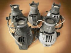 Five industrial theatre spotlights, height 31 cm.