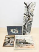 A group of pictures and prints, Joyce Green pastel still life of roses in a vase,