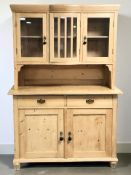 A 20th century glazed pine dresser, 128 cm x 57 cm x 186 cm.