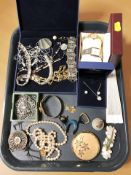 Assorted costume jewellery including Swarovski items, simulated pearls,