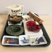 A Teacher's Highland Cream Seton Pottery jug, together with various ash trays bearing advertising,