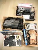 A toy racing set, quantity of Scalextric track, video cameras and other modern electricals,