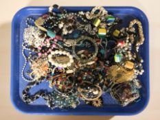 A collection of costume bead necklaces, simulated pearls, gold plated jewellery, etc.