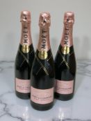 Three 750 ml bottles of Moet & Chandon Rose Imperial Champagne