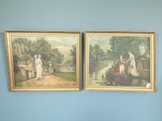 20th Century School : Lovers by a lake, oil on canvas, 60 cm x 49 cm,