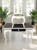 A painted French style single drawer side table on cabriole legs, 123 cm x 62 cm x 76 cm,