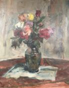 P Bak : Still life of roses in a vase, oil on canvas, 43 cm x 53 cm.
