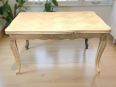 A French oak pull-out extending dining table circa 1950, unextended 140 cm x 100 cm x 75 cm,