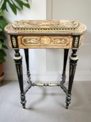 A French Napoleon III figured walnut, satinwood floral marquetry and ebonised jardinière table,