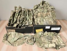 A collection of military DPM hydration packs, pouches and other equipment.