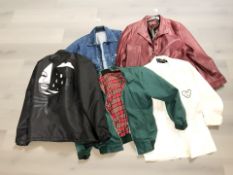 A La Poste denim jacket and several other jackets, a Vitto & Lugo burgundy leather jacket size 52,