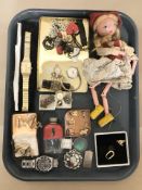 A collection of jewellery including a single 9ct gold hoop earring, various cufflinks,