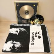 A The Beatles Rubber Soul gold vinyl LP record in gilt frame,