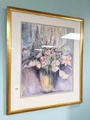 Marta Josefs : Still life with flowers in a vase, watercolour, 39 cm x 49 cm.