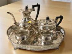 A Parkin Silversmiths Sheffield four-piece Art Deco style EPNS tea service on twin-handled