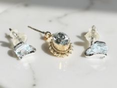A pair of 9ct white gold blue topaz earrings,