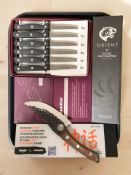 A Huusk Japan chef's knife, a further six piece steak knife set,