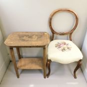 A late 19th century walnut and satinwood marquetry two tier occasional table, width 51 cm,