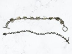 A mother of pearl bracelet and a further white stone bracelet, both stamped .925.