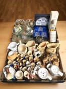 A group of whisky advertising jugs, shaving mugs, toby jugs, glass wares, a bottle of St.