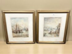 Late 19th / Early 20th Century School : Figures along a canal, watercolour,