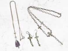 A Kit Heath Scottish silver Celtic knot pattern necklace and matching pair of earrings,