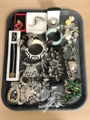 Assorted costume jewellery, a marcasite brooch in the form of a crocodile,