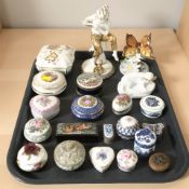 A collection of trinket boxes including a Russian lacquered example, others including Limoges,