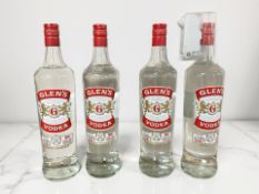 Four 1 litre bottles of Glen's Extra Smooth Triple Distilled Vodka (one with retail security tag)