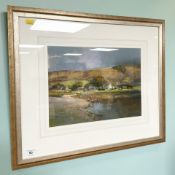 Walter Holmes : Valley landscape with buildings beyond, colour chalks, 35 cm x 26 cm.