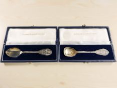 Two silver spoons commemorating the Silver Jubilee 1977 and the Royal Wedding 1981.