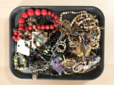 A collection of costume bead necklaces, simulated pearls, gold plated jewellery, etc.