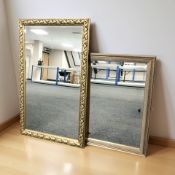 Two reproduction gilt overmantel mirrors, each approximately 120 cm x 73 cm.