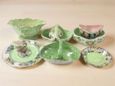 A collection of Maling green lustre ceramics.