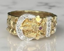 A 9ct yellow gold buckle ring, size S. CONDITION REPORT: 7.1g.