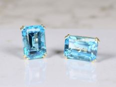 A pair of 18ct yellow gold blue topaz earrings, 16.2ct. CONDITION REPORT: 6.
